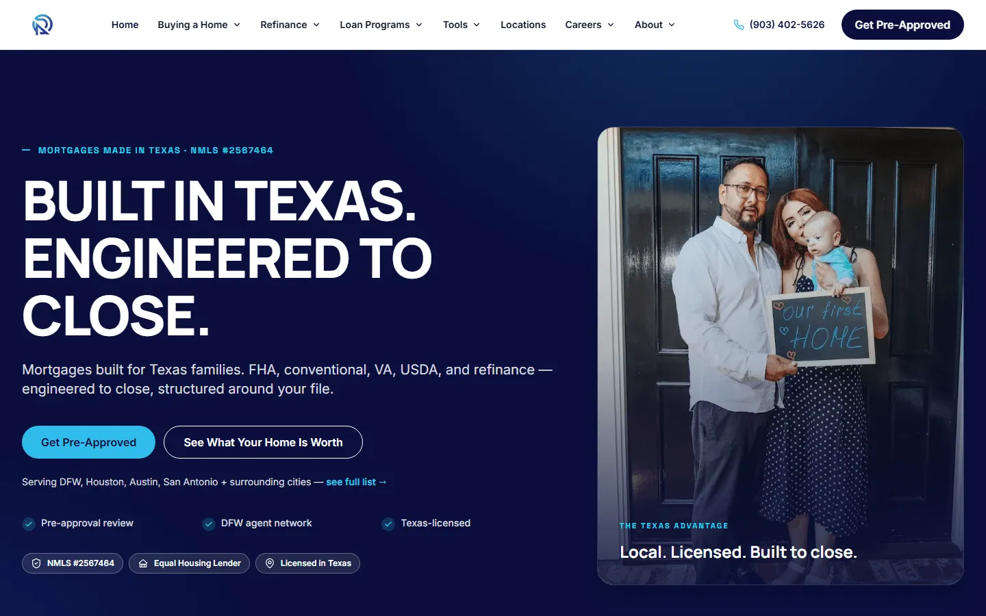 The qmortgage.ai homepage, the public lead funnel loan officers are attached to